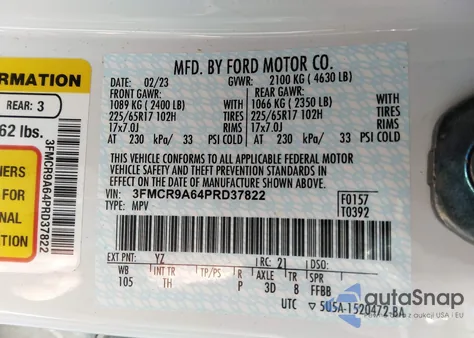 2023 Ford Bronco Sport из США, поврежденный, VIN 3FMCR9A64PRD37822